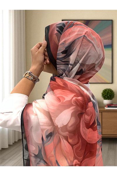 Baştacı 2025 Summer Season 0350 Flower Pattern Burgundy Shawl