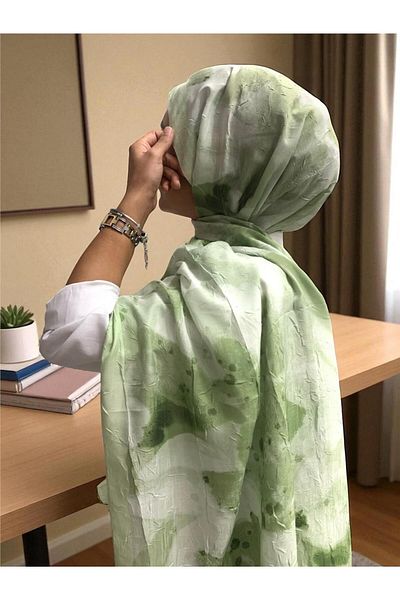 Baştacı Patterned Crash 0358 Water Green Shawl