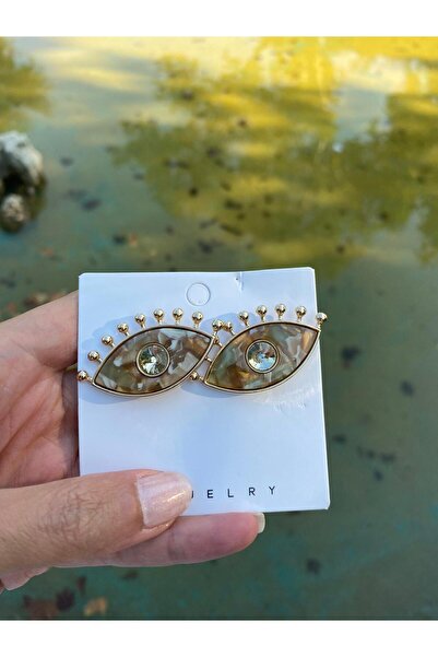 marsel aksesuar Marble Pattern Eyelash Eye Beige Earrings