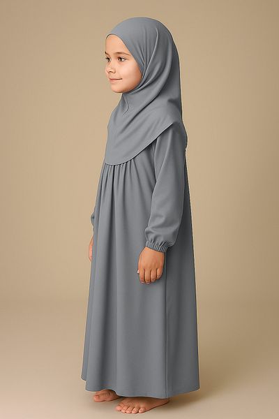 Mesa Charm One Piece Organic Cotton Hijab Plug and Remove Hijab Children's Prayer Dress Gray