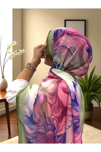 Baştacı 2025 Summer Season 0350 Flower Pattern Pine Green Shawl