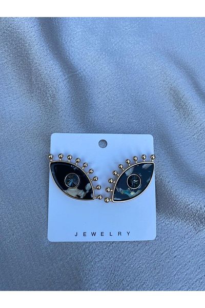 marsel aksesuar Marble Pattern Eyelash Eye Black Earrings