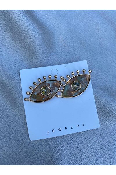 marsel aksesuar Marble Pattern Eyelash Eye Beige Earrings