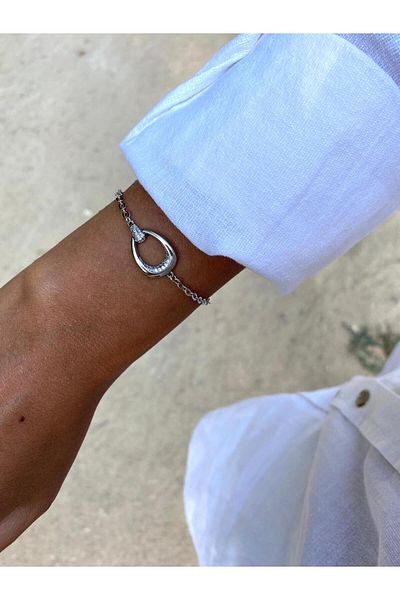 marsel aksesuar Xuping Medium Oval Zircon Stone Thin Silver Bracelet