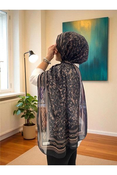 Baştacı 2025 Summer Season 0349 Kilim Pattern Black Shawl