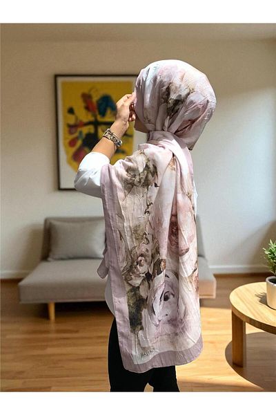 Baştacı Patterned Crash 0356 Pastel Powder Shawl
