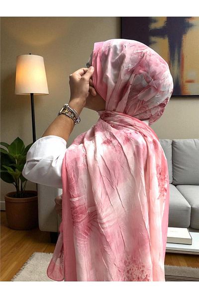Baştacı Patterned Crash 0357 Pink Shawl