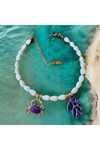 MODA Natural Stone Women's Anklet – Purple Crab Figure Summer Anklet Aa Quali...