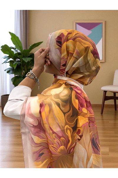 Baştacı 2025 Summer Season 0350 Flower Pattern Pastel Powder Shawl