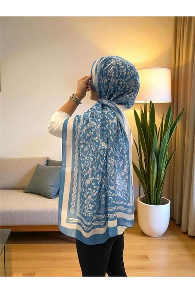 Baştacı 2025 Summer Season 0349 Kilim Pattern Denim Blue Shawl
