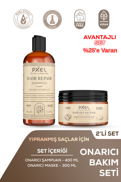 PXEL ONARICI ŞAMPUAN – MASKE 2’Lİ SET | YIPRANMIŞ VE KURU SAÇLAR İÇİN YOĞUN B...