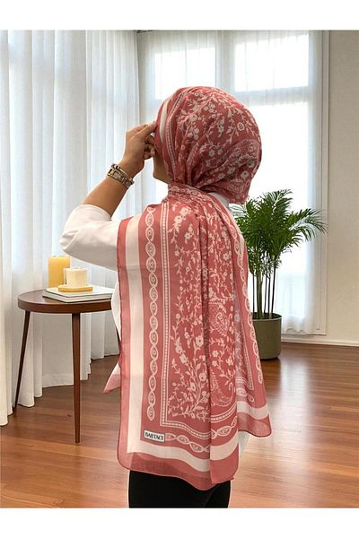 Baştacı 2025 Summer Season 0349 Kilim Pattern Dusty Rose Shawl
