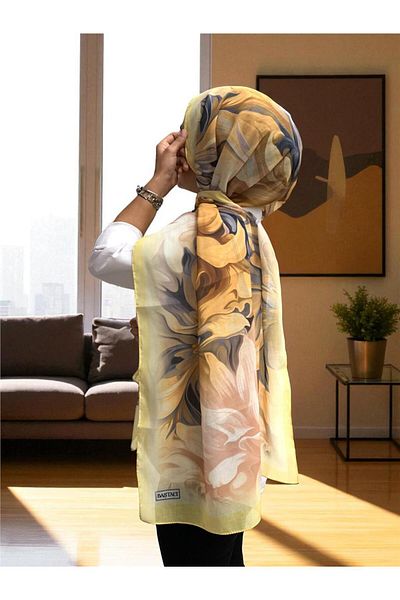Baştacı 2025 Summer Season 0350 Flower Pattern Pastel Yellow Shawl