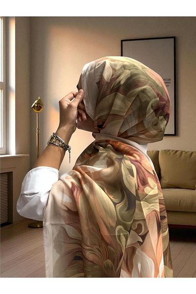 Baştacı 2025 Summer Season 0350 Flower Pattern Mink Shawl