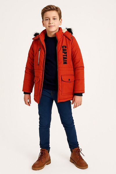 Mika Bebek & Çocuk Thick Fiber Filled Water Wind And Rain Proof Hooded Tile Boy's Winter Puffer Jacket