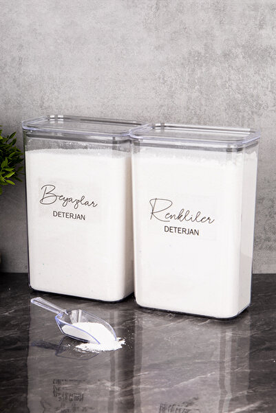 Minya Home 2 Adet Ölçek Hediyeli Deterjanlık Seti Renkliler-Beyazlar Saklama Kabı 3000 ml Akrilik Deterjanlık