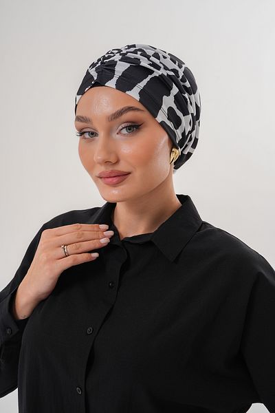 MAG FASHİON Black Leopard Patterned Hijab Bonnet Daily Use Sports Bonnet Practical Shawl