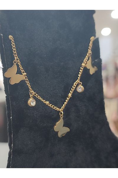 Bijutek Gold Color Butterfly Model Women's Stainless Steel Anklet