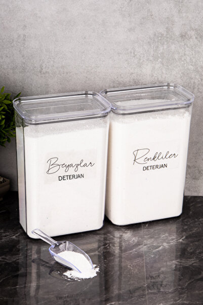 Minya Home 2 Adet Ölçek Hediyeli Deterjanlık Seti Renkliler-Beyazlar Saklama Kabı 3000 ml Akrilik Deterjanlık