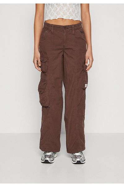 september island Brown Parachute Fabric Multi-Pocket Cargo Pants