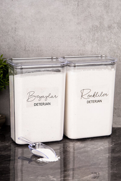 Minya Home 2 Adet Ölçek Hediyeli Deterjanlık Seti Renkliler-Beyazlar Saklama Kabı 3000 ml Akrilik Deterjanlık
