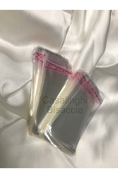 bisaccia 5x12 Cm (KAPAK PAYI DAHİL) Yapışkanlı Jelatin Poşet Bantlı Şeffaf Op...