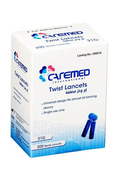 CAREMED Sterile Ribbed Blood Lancets - 200 Pieces