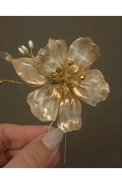Bloomflorart Metalik Gold Büyük Gelin Tokası -Epoksi-boncuk