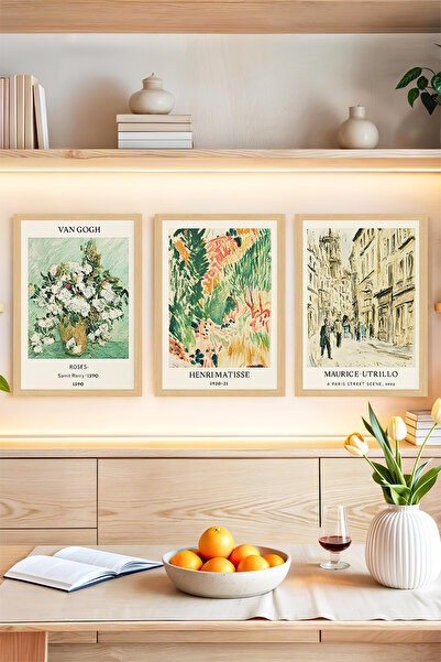 kutuTR 🌿 Van Gogh, Matisse ve Utrillo Temalı Çerçeve Görünümlü 3’lü Tablo Se...