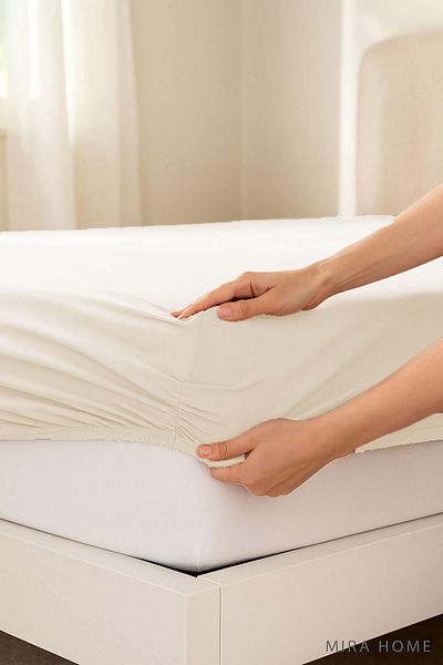Mira Home ملاءة مطاطية قطن ممشط مزدوج سادة 100% قطن 160X200