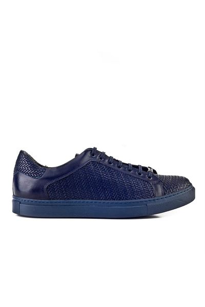 Cabani Genuine Leather Navy Blue Lace-Up Men's Casual Shoes