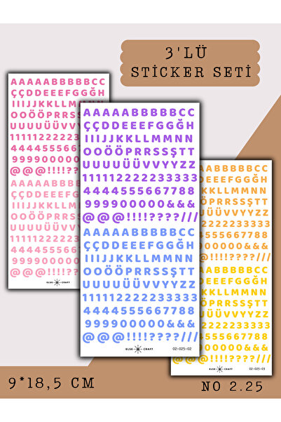 Else Craft 3'lü Alfabe - Rakamlar Temalı Sticker Seti No 2.25 - Ajanda Planla...