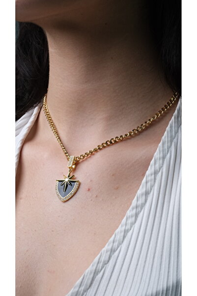 Inure Jewelry قلادة تشاغلا شيكيل موديل ستار مطلية بالذهب بحجر الزركون الأسود