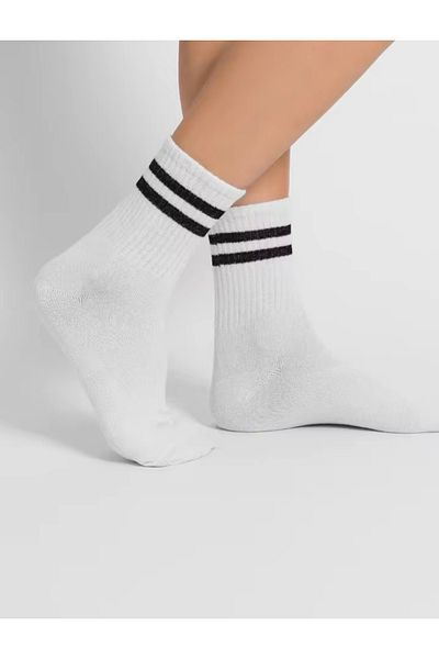 Bestrend 3 Συσκευασίες Μαύρες Ριγέ Λευκές Unisex Κάλτσες Τένις Βαμβακερές