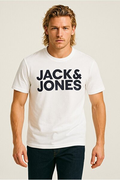 Jack & Jones Crew Neck Logo Printed White T-Shirt
