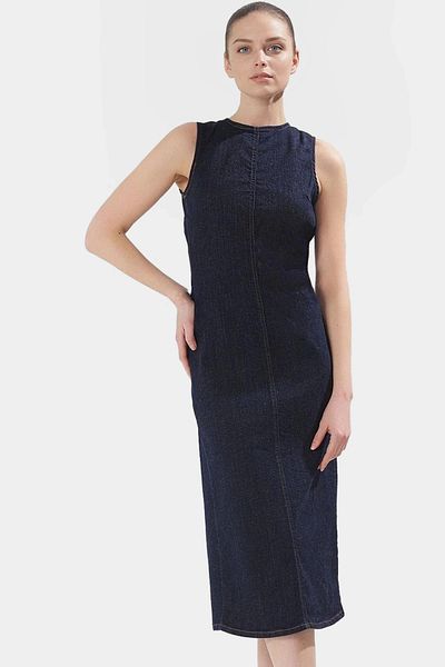 PayBuy Midi Denim Dress Backless Crew Neck 98 Cotton for Casual Stylish Use