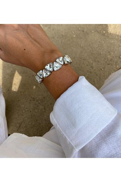 marsel aksesuar Baguette Stone Detailed Triangle Model Silver Color Flexible Bracelet
