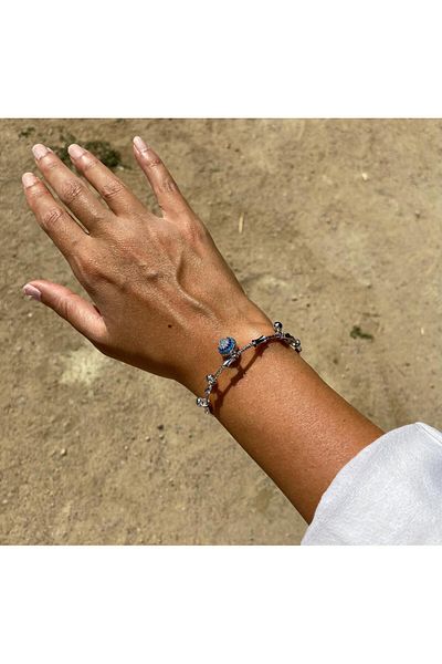 marsel aksesuar Pndr Model Evil Eye Beaded Silver Bracelet