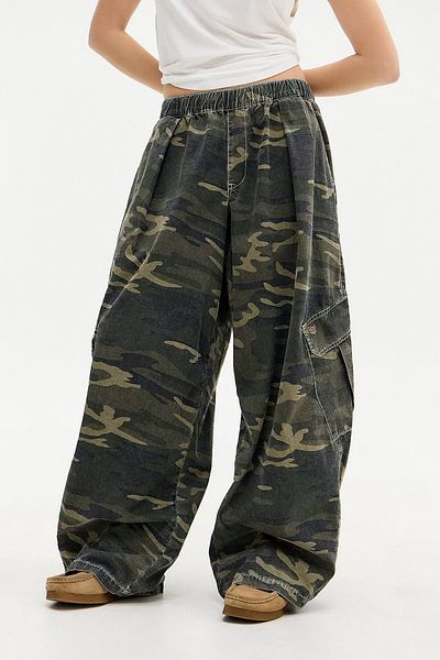 september island Khaki Camouflage Patterned Shalwar Oversize Trousers