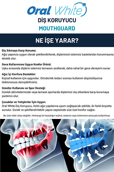 Oral White Diş Gıcırdatma Diş  Çene Sıkma  Aparatı Silikon Gece Plağı 2 Parça Dişlik