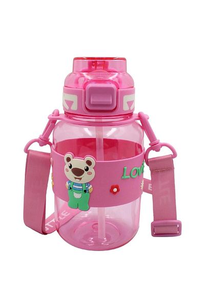 Noki Kids Lockable Lid Water Bottle with Straw and Hanger Teddy Bear 800 ml