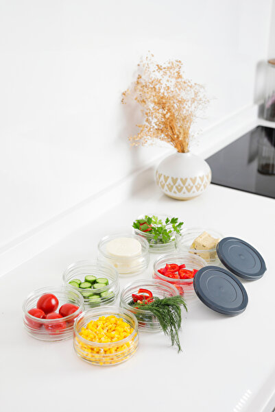 YUNUSOĞLU HOME Premium Breakfast Set of 4 410 Cc |   Gray Plastic Lid, Glass Storage Container, Airtight