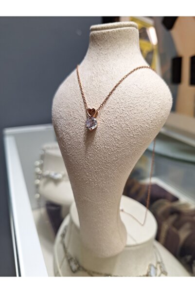 Swaroski Taşlı Kalp Desen 925 Ayar Gümüş Kadın Kolye