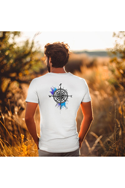 Rabia Yıldız Men's T-Shirt - 100% Cotton - Relaxed Fit - Back Printed Compass Pattern /Hubery