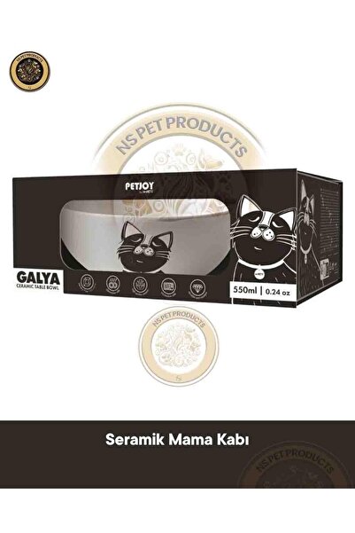 M-PETS Galya Seramik Kedi ve Köpek Mama Kabı Siyah Logo 550 ml