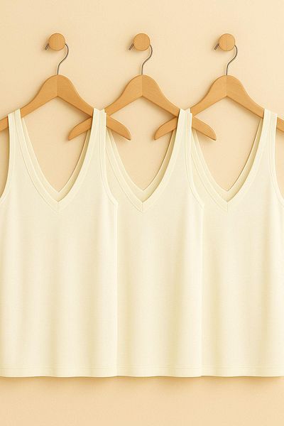 COTENCONCEPT 3 Pieces A-Line Front and Back V-Neck Thick Strap Cotton Basic Tank Top T-Shirt
