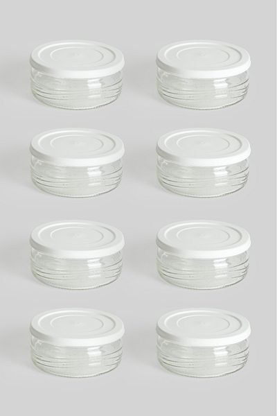 YUNUSOĞLU HOME Premium Breakfast Set of 8 410 Cc |   White Plastic Lid, Glass Storage Container, Airtight