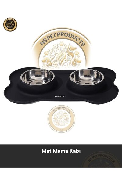 M-PETS Duet Silicone Mat Kedi ve Köpek Mama Kabı Siyah 2x400 ml