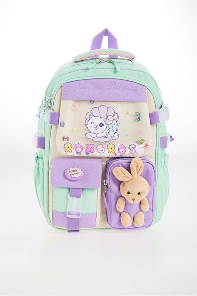Roxbros Korean Style Cat Pattern Multi-Compartment Primary School Backpack, Girls' School Bag