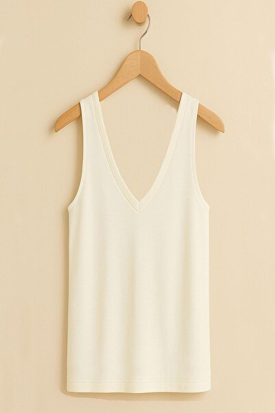 COTENCONCEPT Μπλουζάκι με λαιμόκοψη σε γραμμή Α μπροστά και πίσω με λαιμόκοψη V με χοντρό λουράκι από βαμβακερό βασικό μπλουζάκι